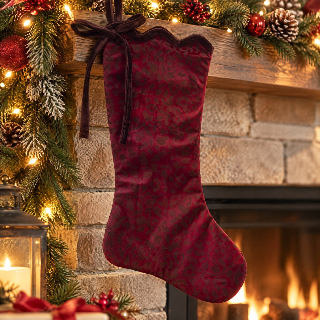Velvet Floral Christmas Stocking, Burgundy, 20", by Holiday Time