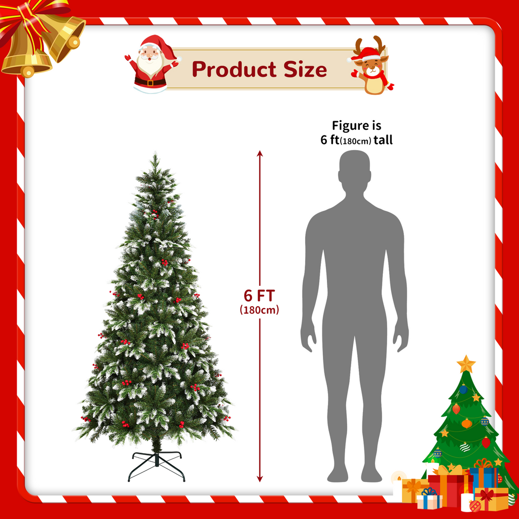 Vowella 6ft Artificial Christmas Tree with 500 PE&PVC Mixed Branch Tips, Unlit Hinged Premium Spruce Fake Xmas Trees, Sturdy Base, Green