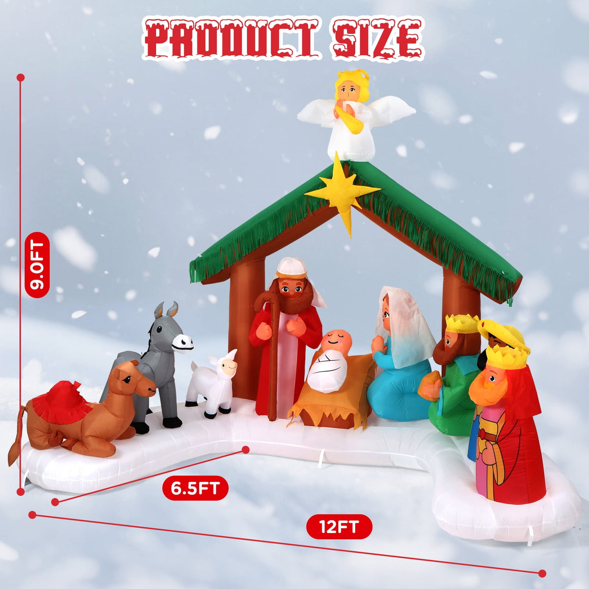 Wondiair 12FT Christmas Inflatable Nativity Scene with LED Lights for Outdoor Yard and Church Decor