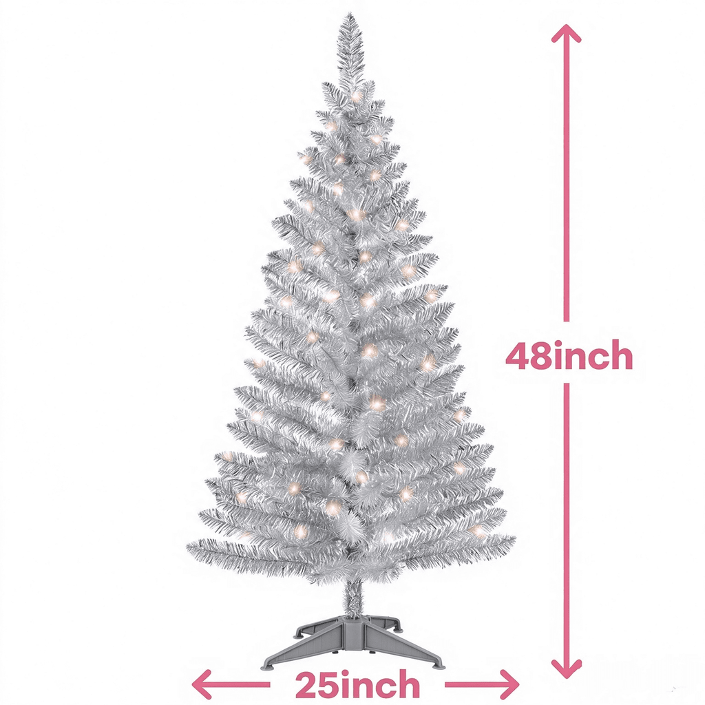 Cowin 4ft Artificial Christmas Tree,Pre-lit Tinsel Pine Spruce Tree, Small Xmas Tree for Home, Office and Party,White