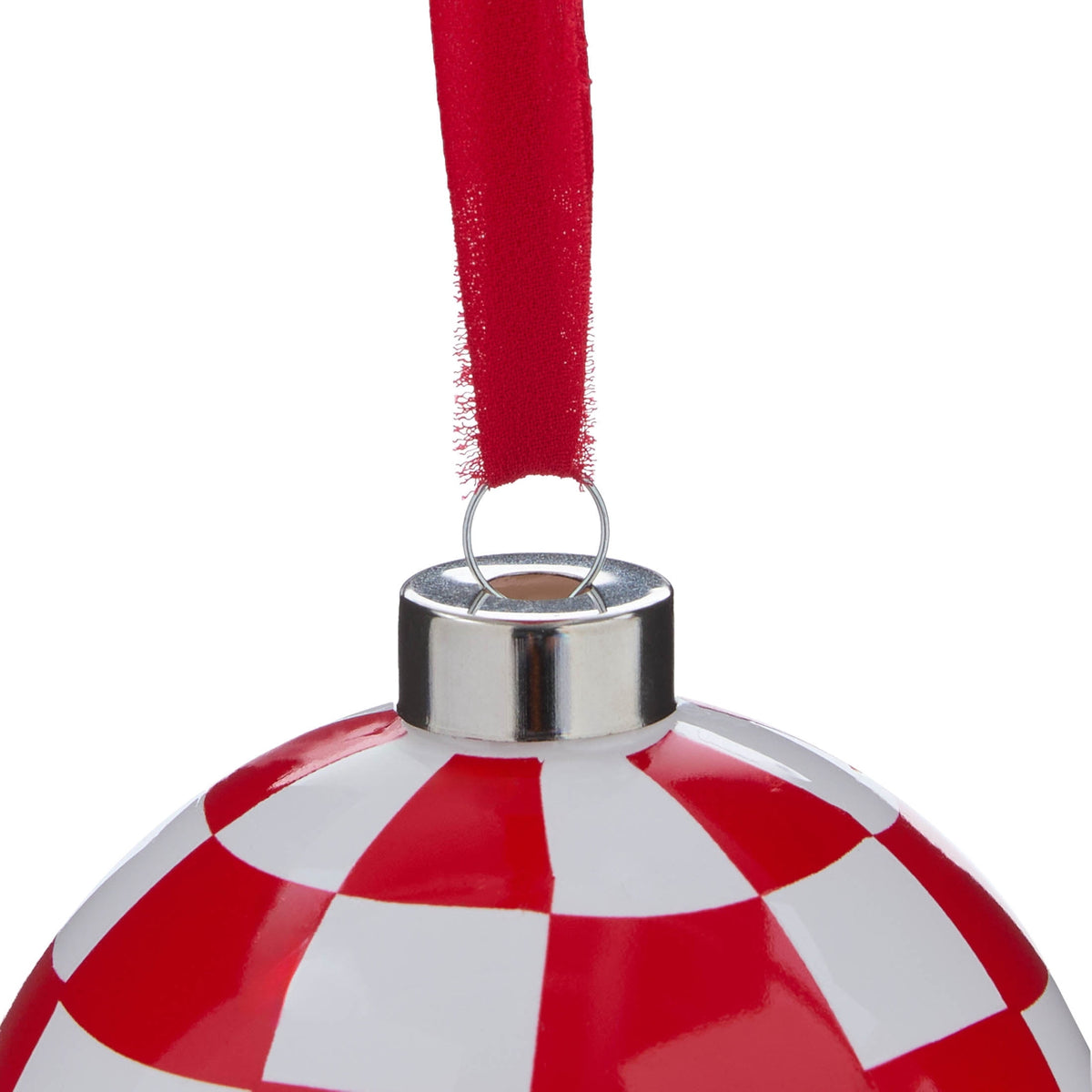 Red and White Checker Ball Glass Christmas Ornament, 3.8", by Holiday Time