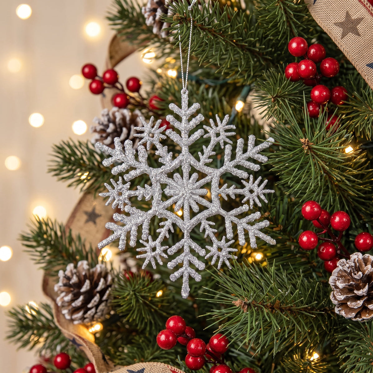 20-Count Pink Glitter Snowflake Christmas Ornaments, 3.9", by Holiday Time