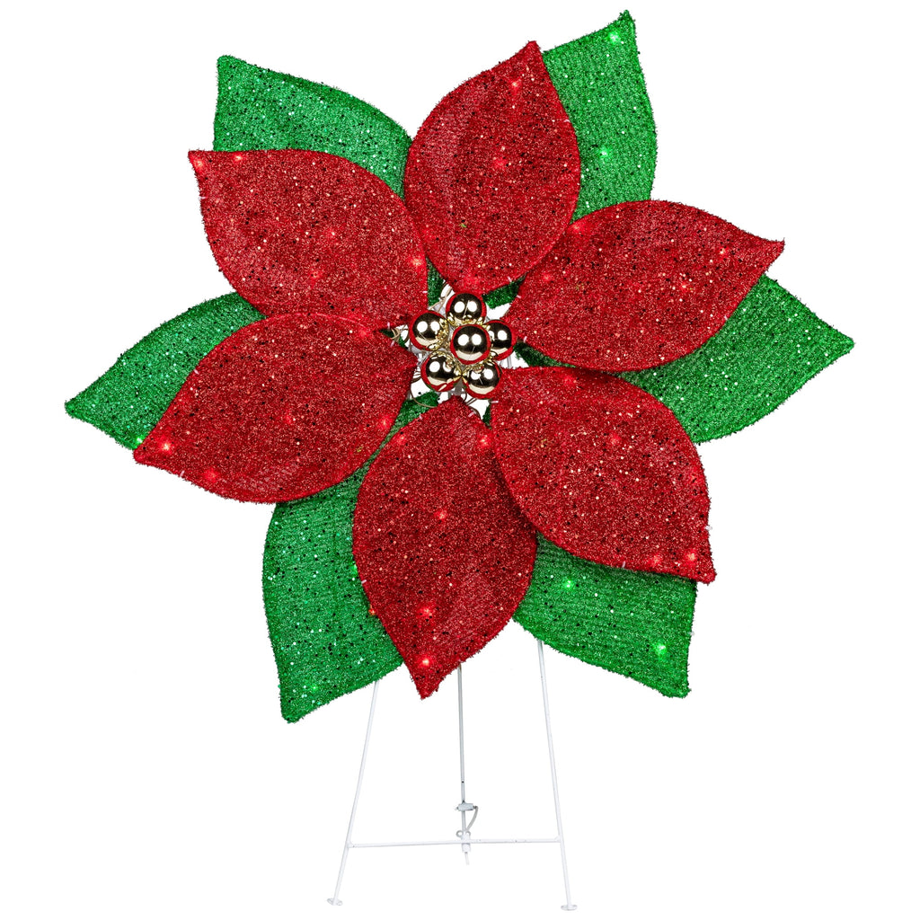 Northlight LED Lighted Poinsettia Outdoor Christmas Yard Decoration - 34" - Red and Green