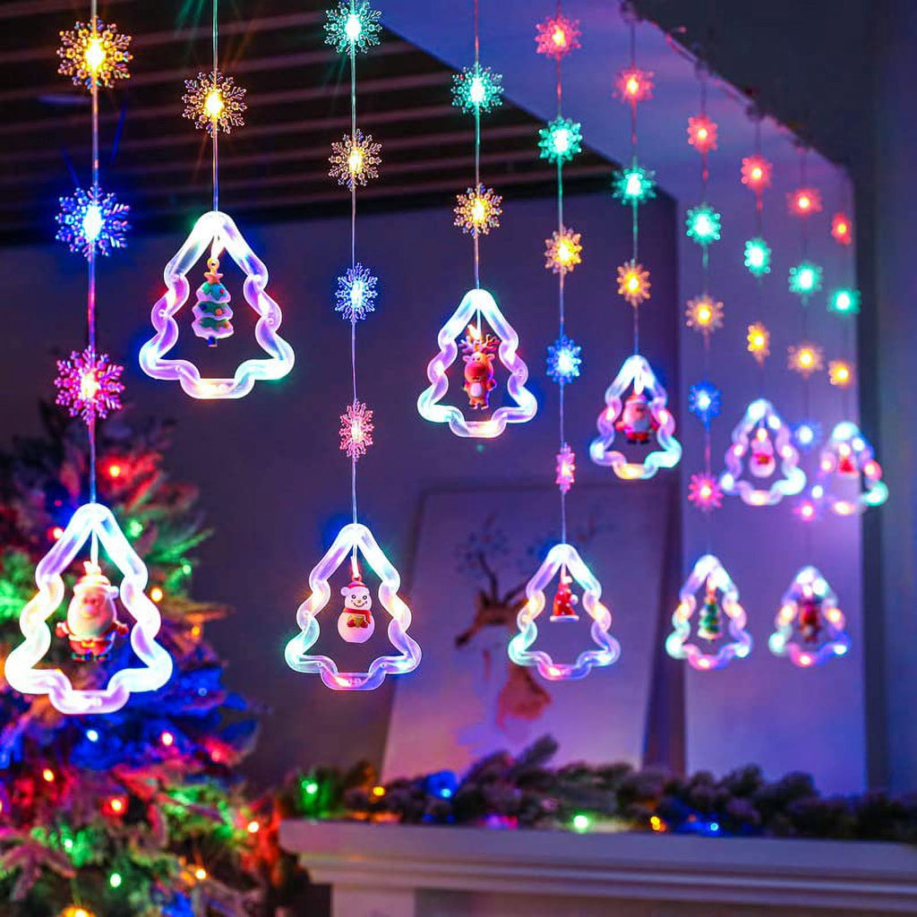 WILLED Christmas String Lights, 120 LED Window Curtain Lights with Christmas Ornaments, 9.8ft USB Powered Warm White Waterproof Fairy Lights Indoor Outdoor for Xmas Tree Patio Garden Party Home Decor