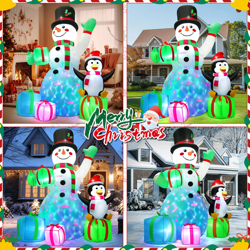 Yexmas 6FT Christmas Inflatables Snowman Blow Up Yard Decor with 360 Rotation Colorful Projector LED Light for Outdoor Christmas Party ,Garden and Lawn