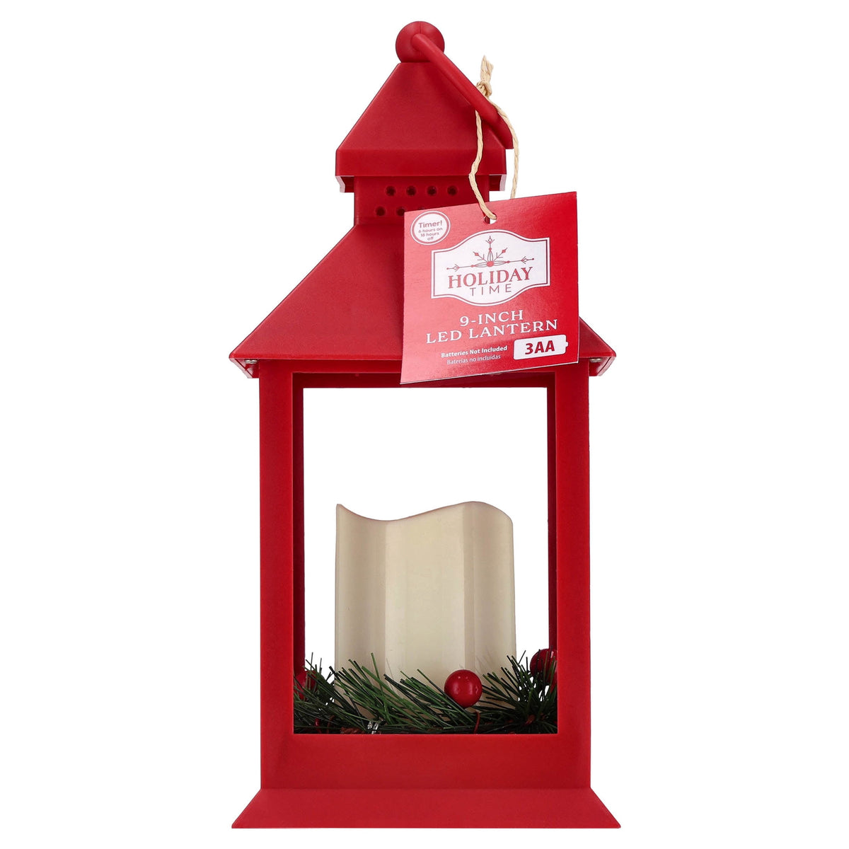 LED Pillar Candle Lantern Christmas Decoration, Red, 9", by Holiday Time