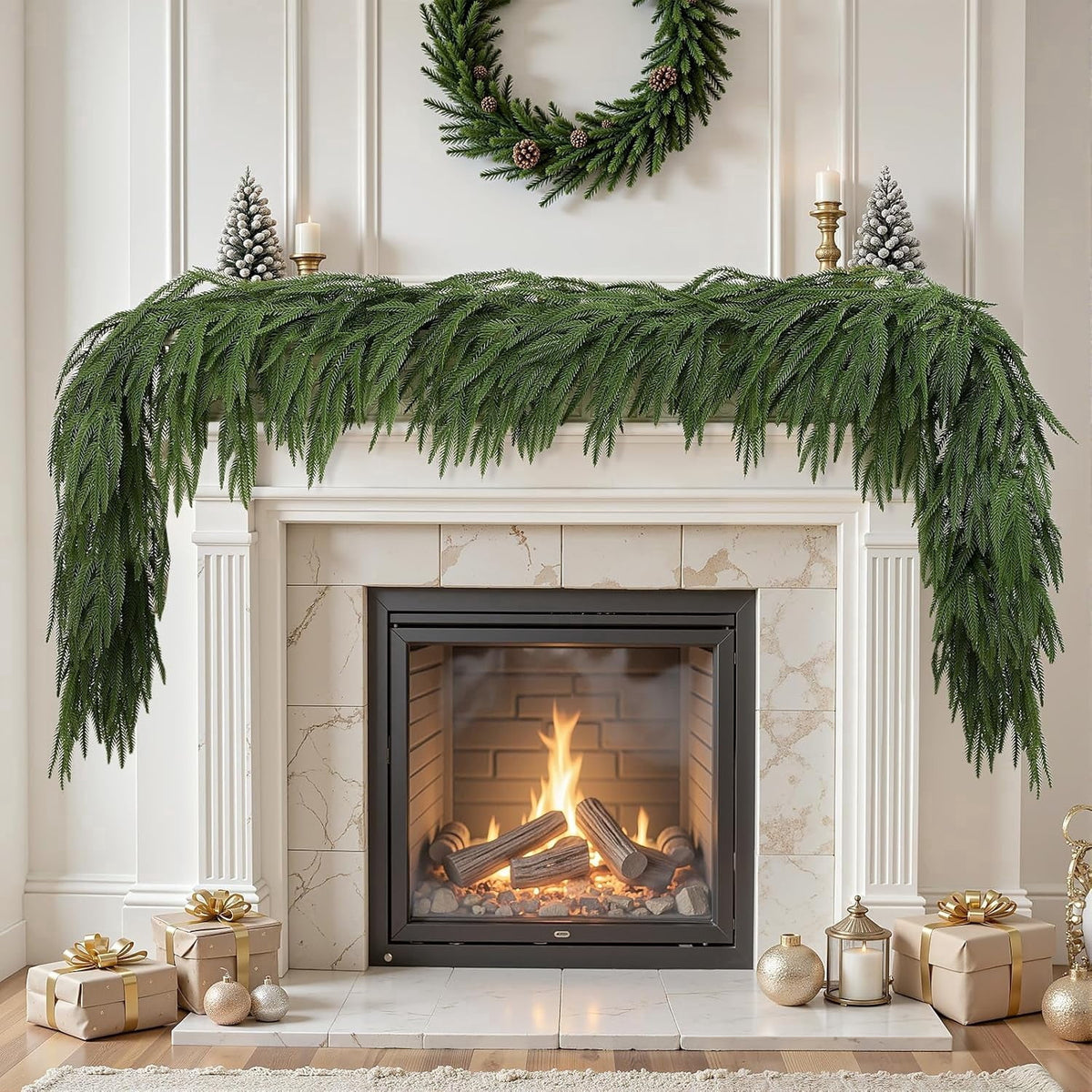 Lolsea 9FT Real Touch PE Christmas Garland, Artificial Norfolk Pine Garland for Mantel, Stair Railing, Christmas Tree, Xmas Decoration for Indoor & Outdoor, Green