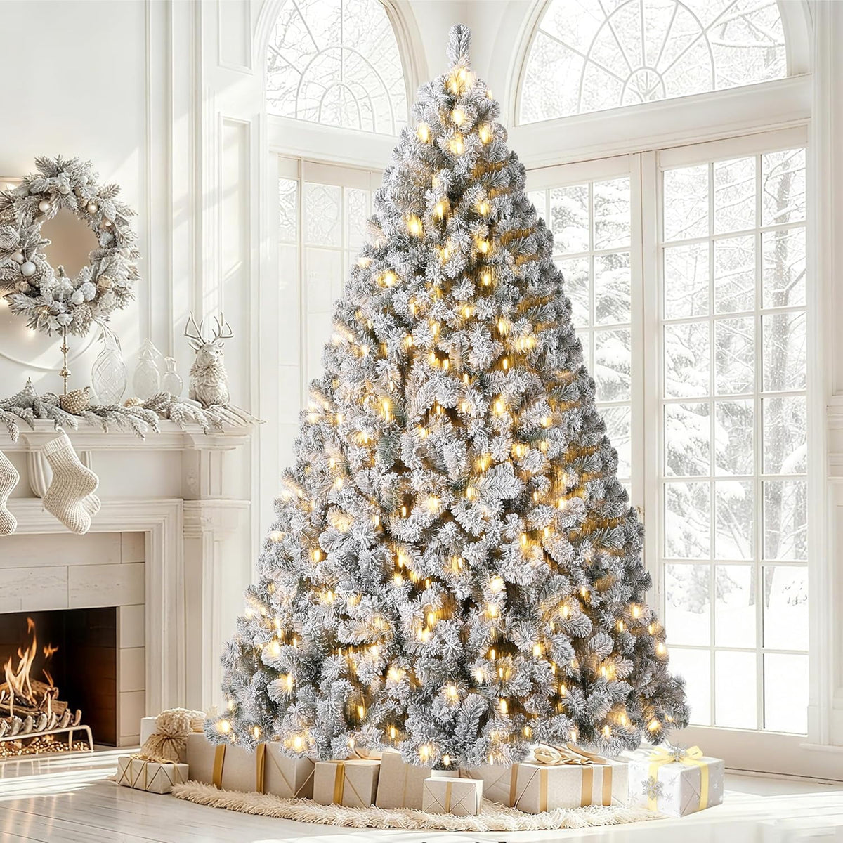9FT Premium Spruce Artificial Christmas Tree, Pre-Lit with Realistic Hinged Branches, Heavy-Duty Foldable Metal Stand for Home, Office & Large Space Holiday Display