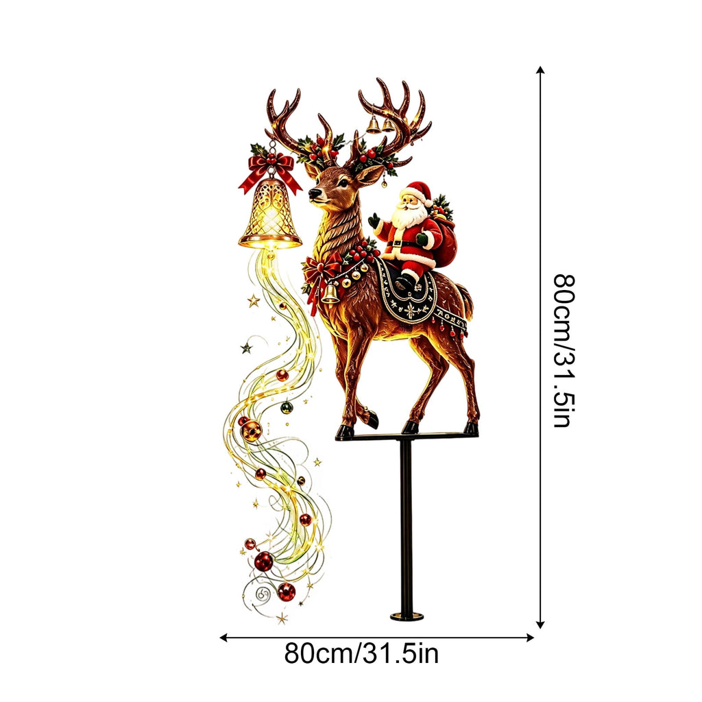 Christmas Reindeer Lighted Yard Stake, Bell and Snowflake Outdoor Decor for Lawn Garden Pathway Porch Holiday Display, 31.9 in