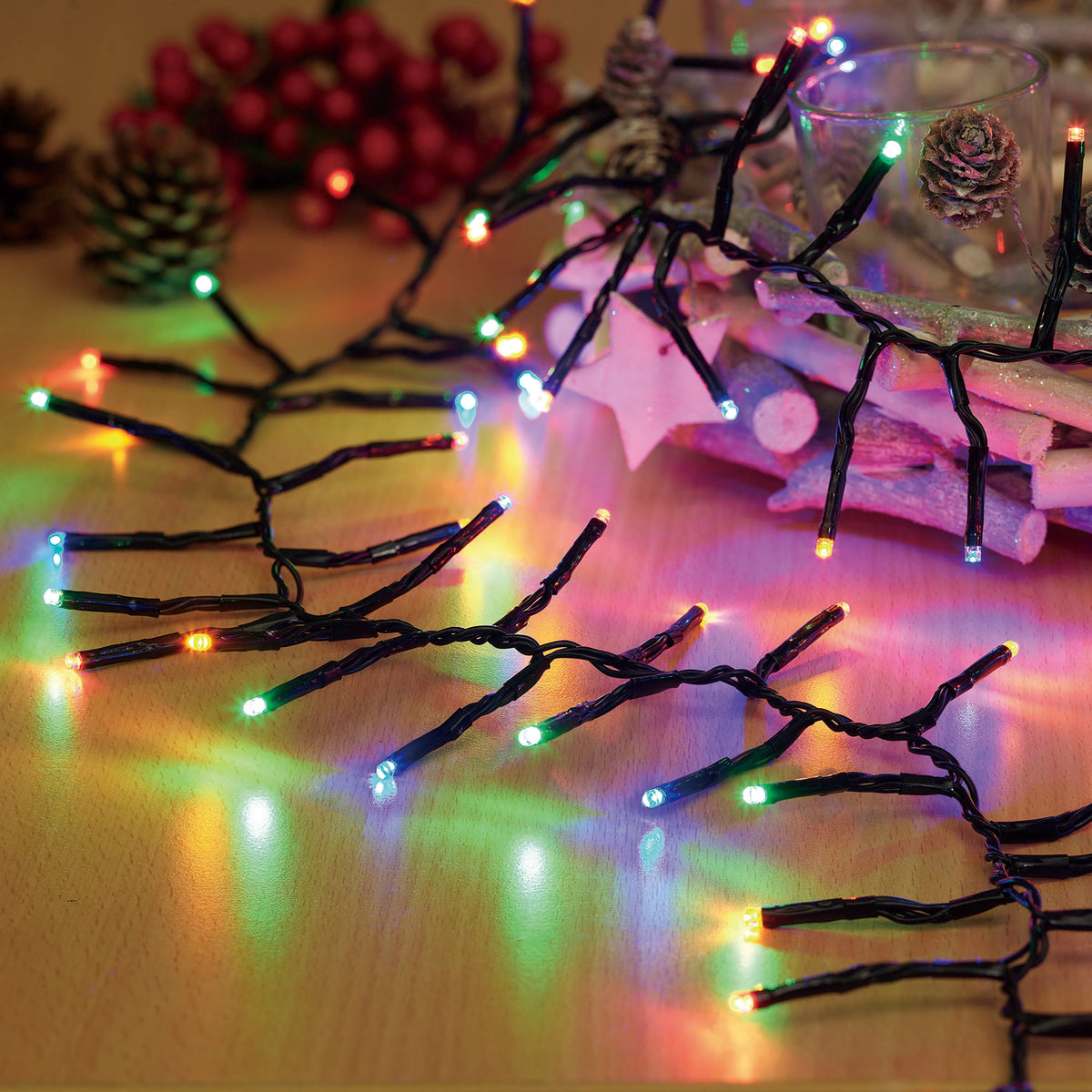 Indoor/Outdoor 200-Count LED 8-Function Micro Christmas Garland Lights, Warm White, Black Wire, 9', by Holiday Time
