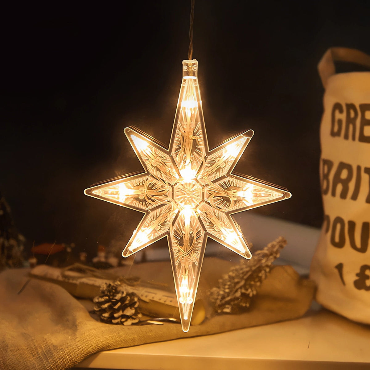 Christmas Window Star Lights Bethlehem Christmas Lights 8x6 inches Plastic Lighted Star Tree Topper Large Hanging Window Lights LED Star Window Silhouette Decoration for Holiday