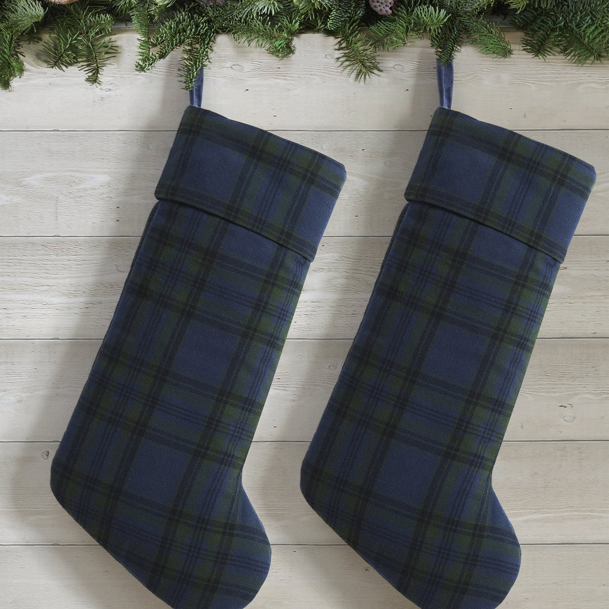 My Texas House Angie Blue Plaid Christmas Stockings, 20" x 10" (2 Count)