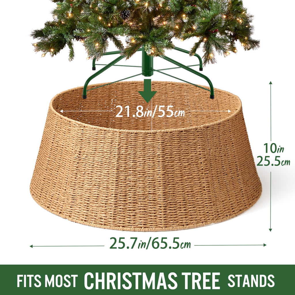 Ayieyill 26 inch Christmas Tree Collar, Christmas Tree Skirt Cover for Christmas Tree Decorations | Rattan (Natural)