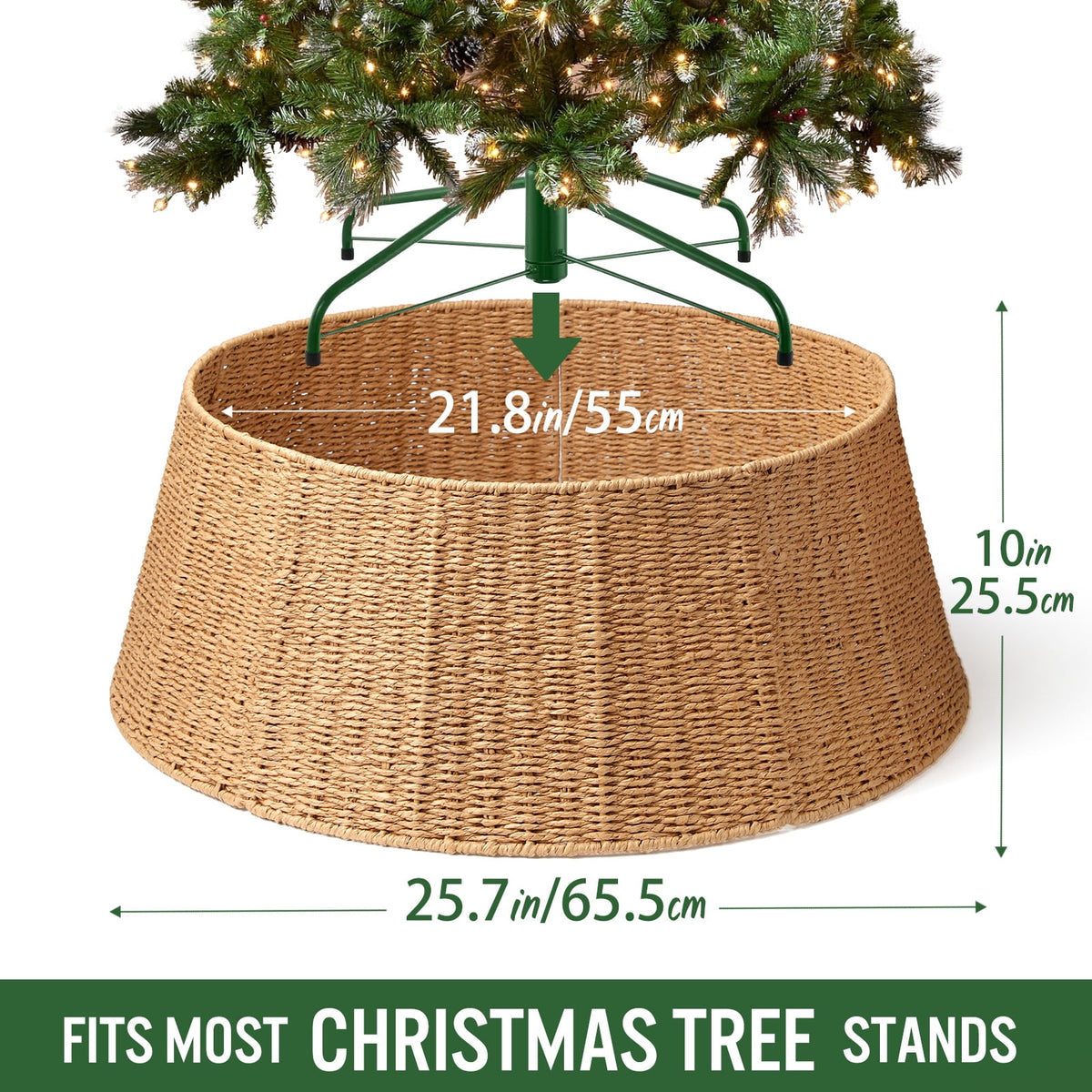 Ayieyill 26 inch Christmas Tree Collar, Christmas Tree Skirt Cover for Christmas Tree Decorations | Rattan (Natural)