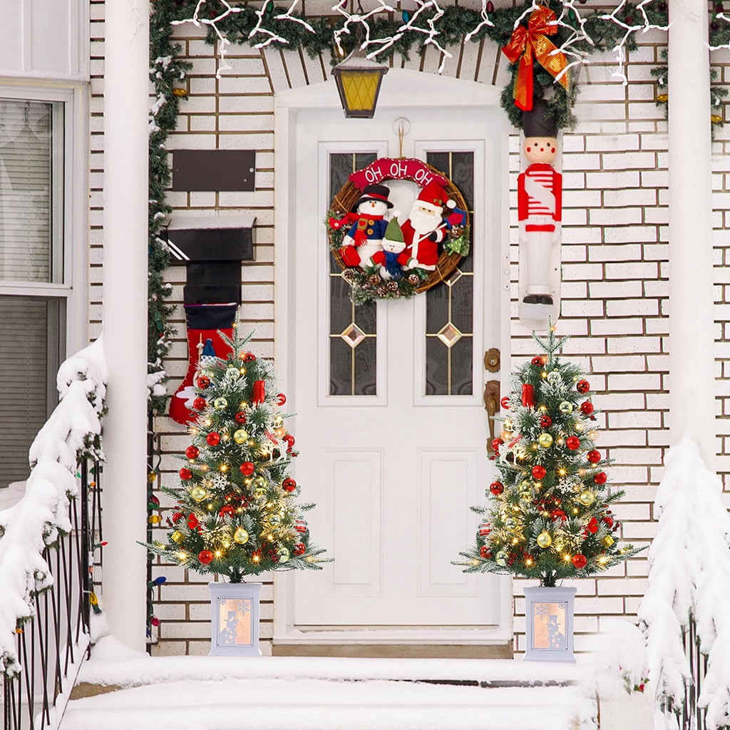 Danolapsi 3ft Pre-Lit Christmas Tree, Artificial Christmas Trees with 78 LED Lights, Snow Flocked Prelit Xmas Tree with Lighting Base, Battery Operated & Timer Function, Christmas Decoration for Home