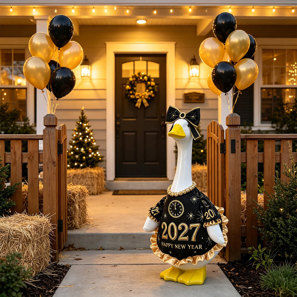 AZXY Thanksgiving Porch Goose Outfit, 23 Inch Lawn Goose Costume with Pilgrim Hat & Pumpkin Turkey Print Dress, Goose Clothes for Cement Plastic Goose Statue, Outdoor Yard Patio Fall Garden Decor