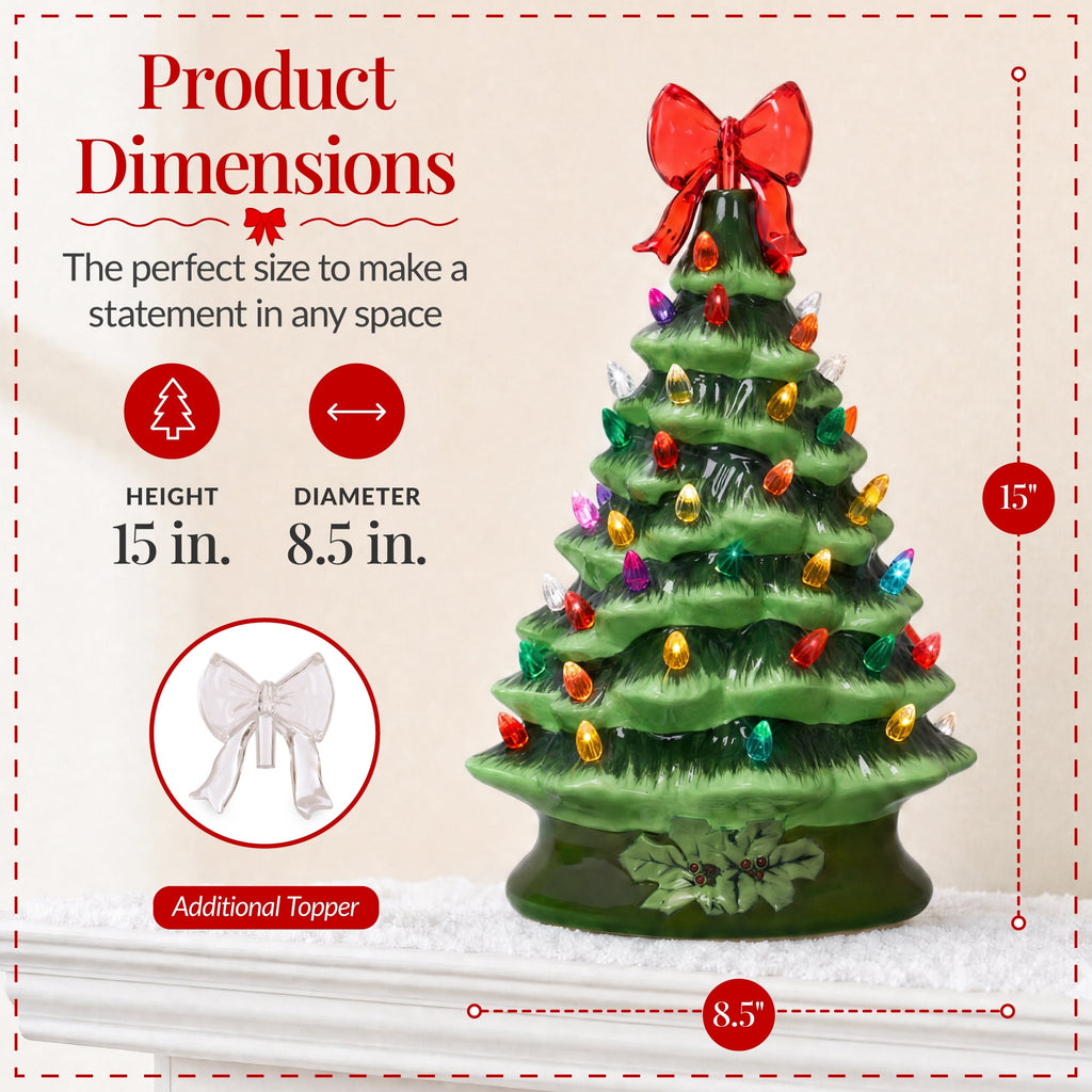 Best Choice Products Ceramic Christmas Tree, Pre-lit Hand-Painted Tabletop Holiday Tree - Green w/ Multicolored Lights