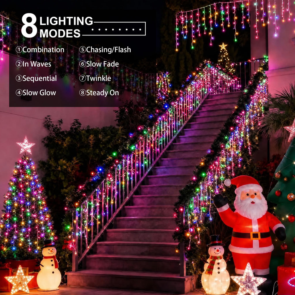 Scidweet Christmas Icicle String Lights, 33ft 400 LED Fairy Twinkle Lights 8 Modes Plug in Light for Holiday Wedding Party Home Indoor Outdoor Decoration, Cool White