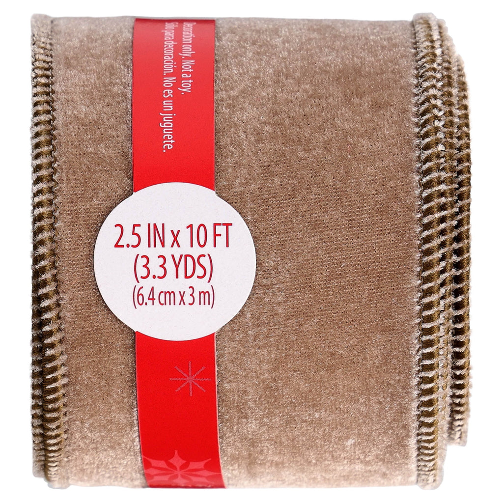Tan Velvet Christmas Ribbon, 2.5" x 10', by Holiday Time
