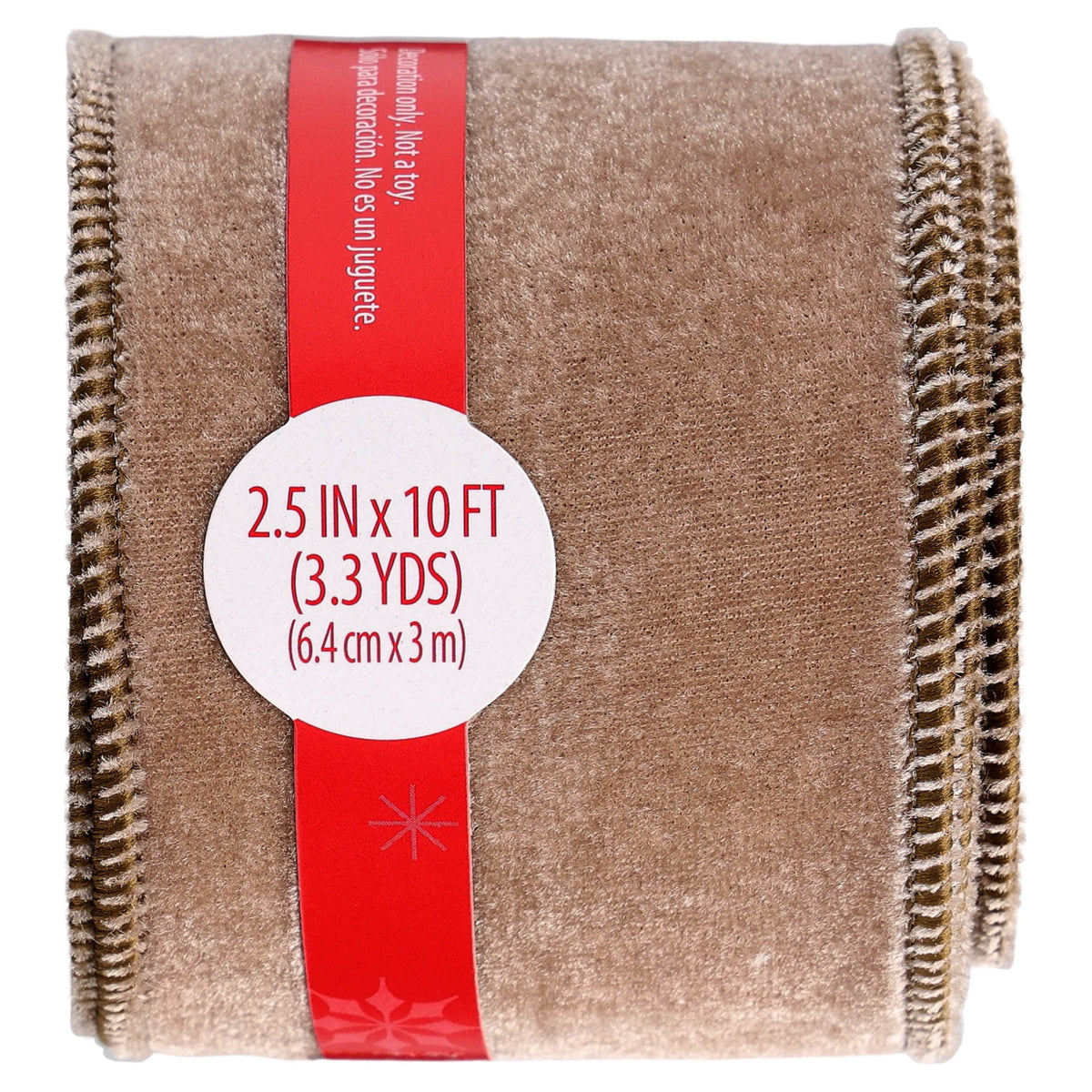 Tan Velvet Christmas Ribbon, 2.5" x 10', by Holiday Time