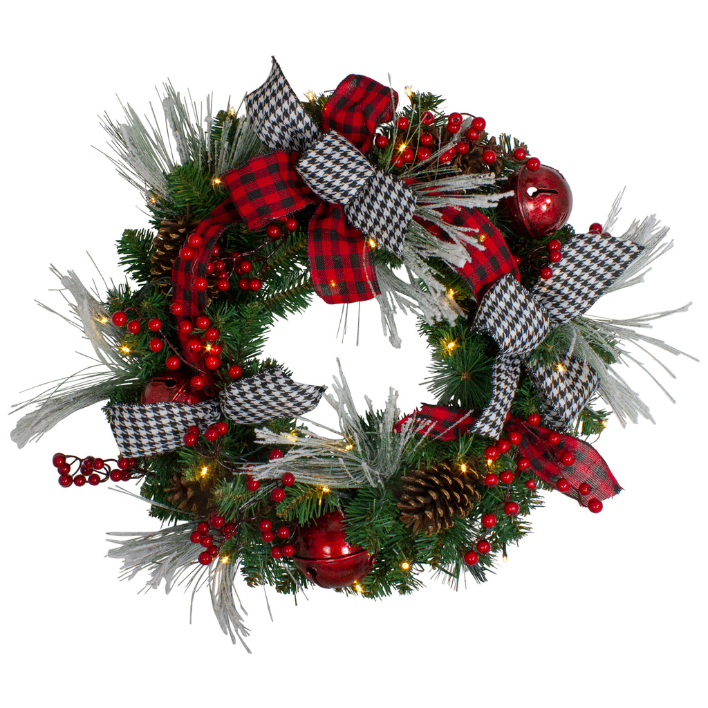 Northlight Pre-Lit Plaid and Houndstooth Artificial Christmas Wreath - 24" - Warm White Lights
