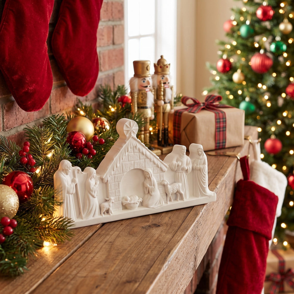 Nativity Scene Christmas Decoration, White, 12" x 6.5", by Holiday Time