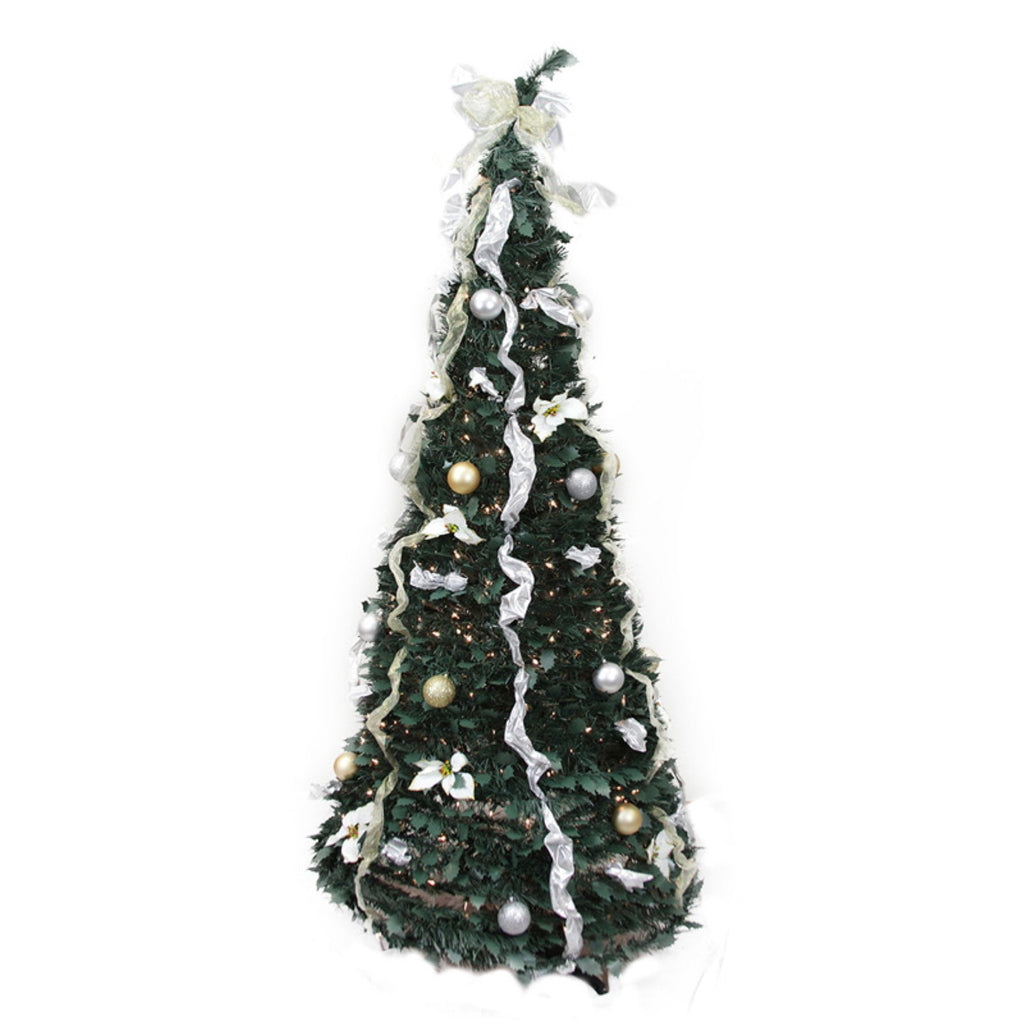 Northlight Multi-Color Prelit Incandescent Green Full Decorated Pop Up Christmas Tree, 6'