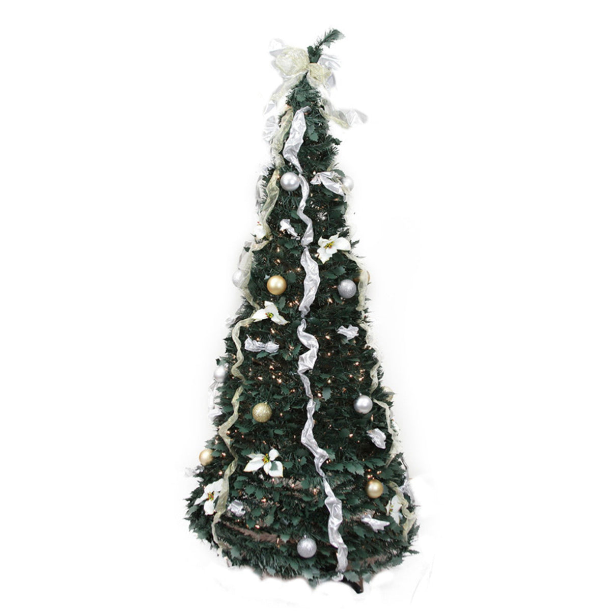 Northlight Multi-Color Prelit Incandescent Green Full Decorated Pop Up Christmas Tree, 6'