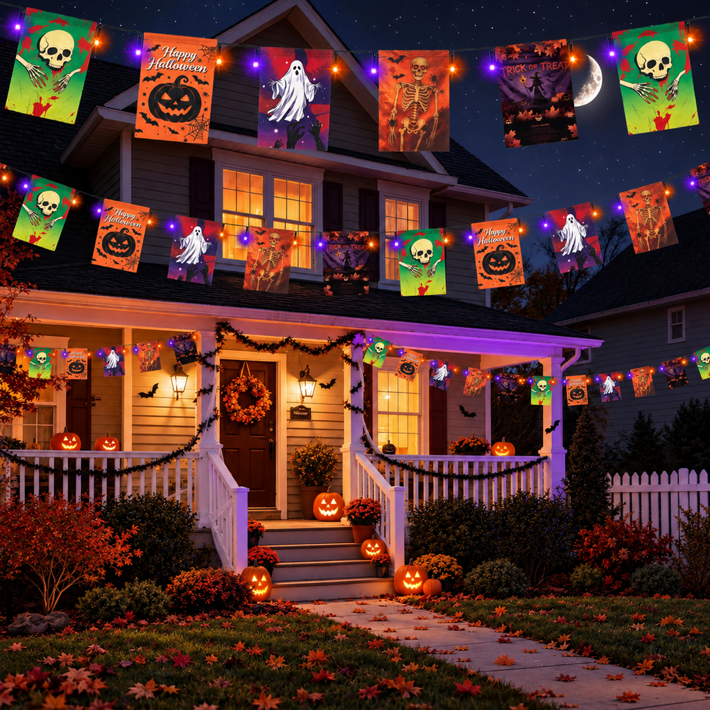 Toodour Orange & Purple Halloween Lights, 82ft 200 LED Plug in Halloween String Lights with 8 Modes, Memory & Timer Function, Connectable Halloween Outdoor Lights for Home, Garden, Halloween Decor
