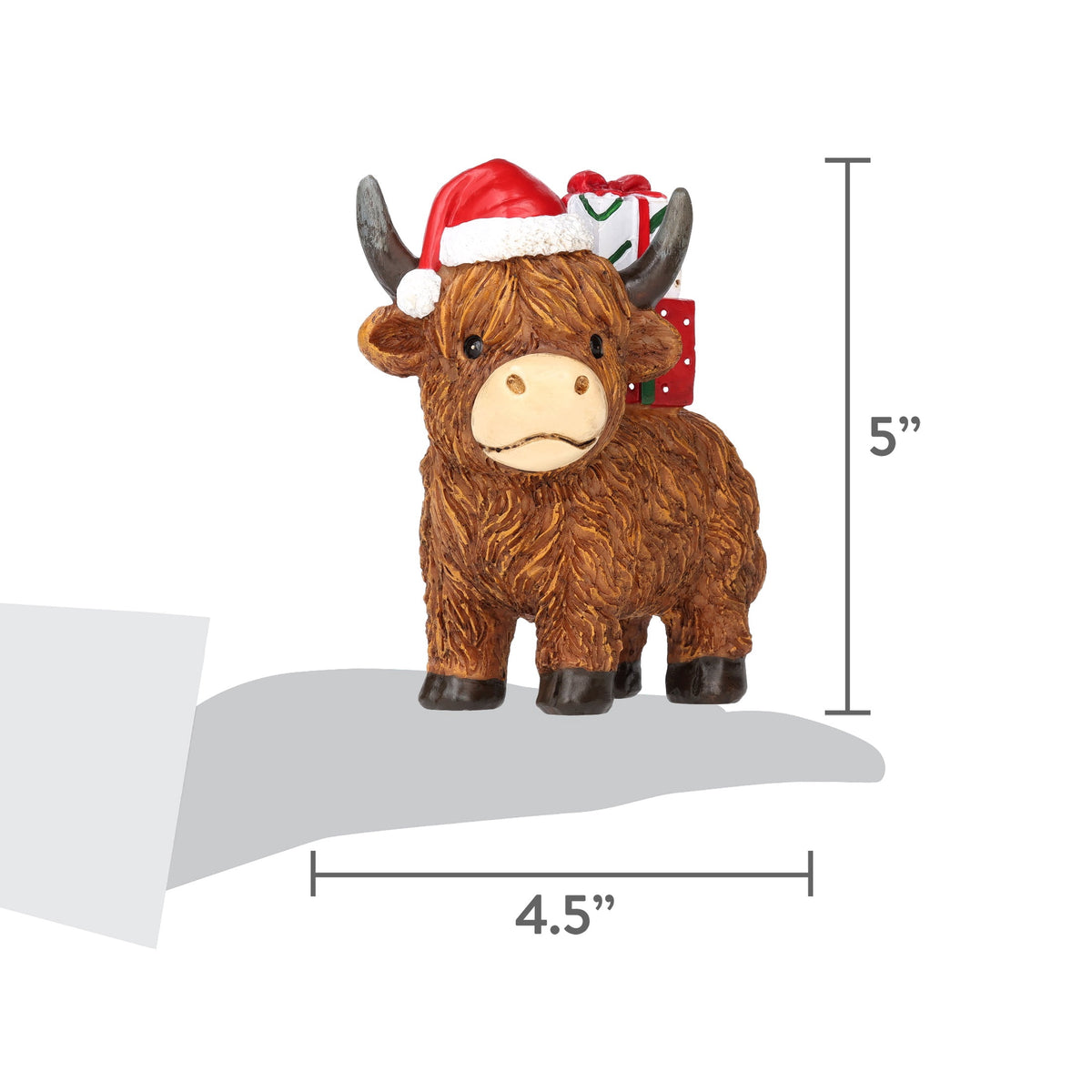 Highland Cow with Presents Christmas Decoration, Brown, 5", by Holiday Time