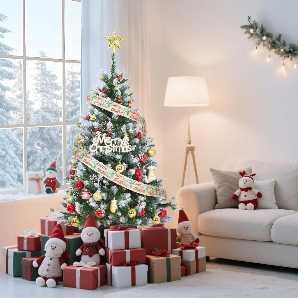 9FT Premium Spruce Artificial Christmas Tree, Pre-Lit with Realistic Hinged Branches, Heavy-Duty Foldable Metal Stand for Home, Office & Large Space Holiday Display