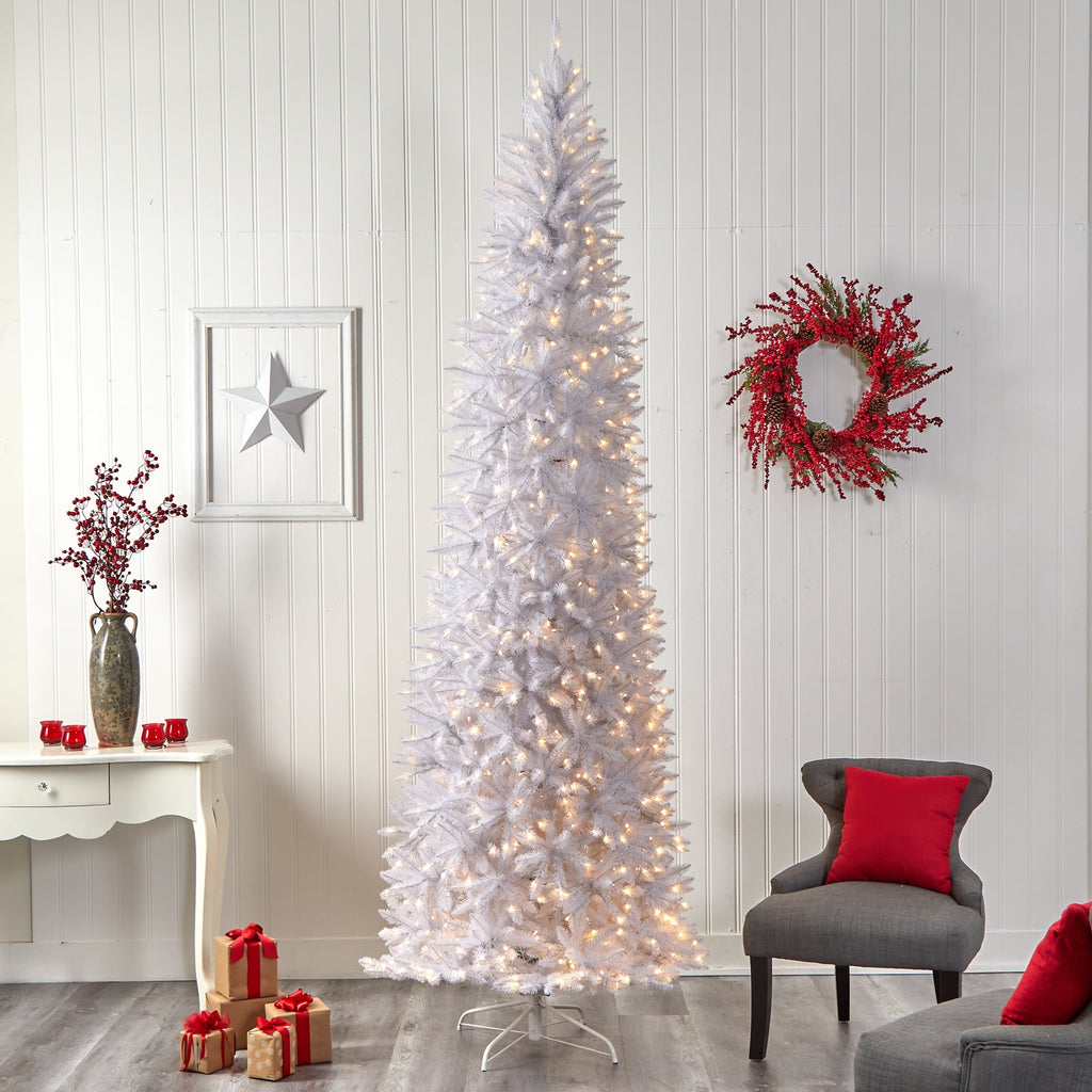 Nearly Natural 3' White Slim Artificial Christmas Tree Prelit 50 Warm White LED Lights