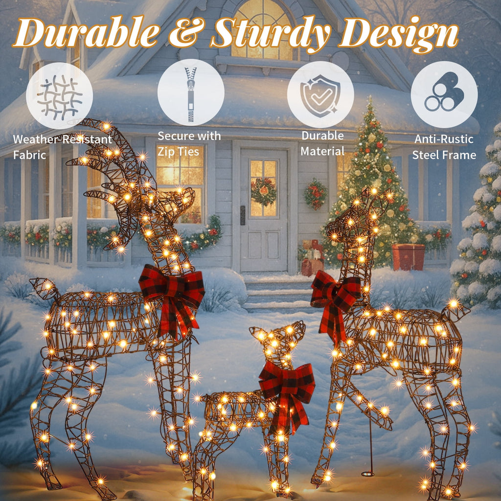 Ktaxon Christmas Outdoor Decor 4FT Lighted Reindeer Set 3Pcs Yard Deer Decorations LED Lights - Gold