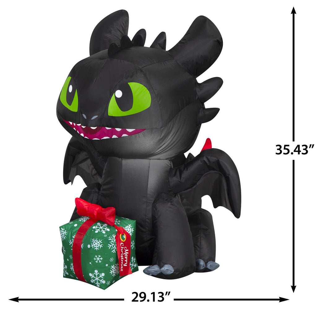 3' Gemmy Airblown Inflatable Toothless the Dragon w/ Christmas Present Yard Decoration 887884