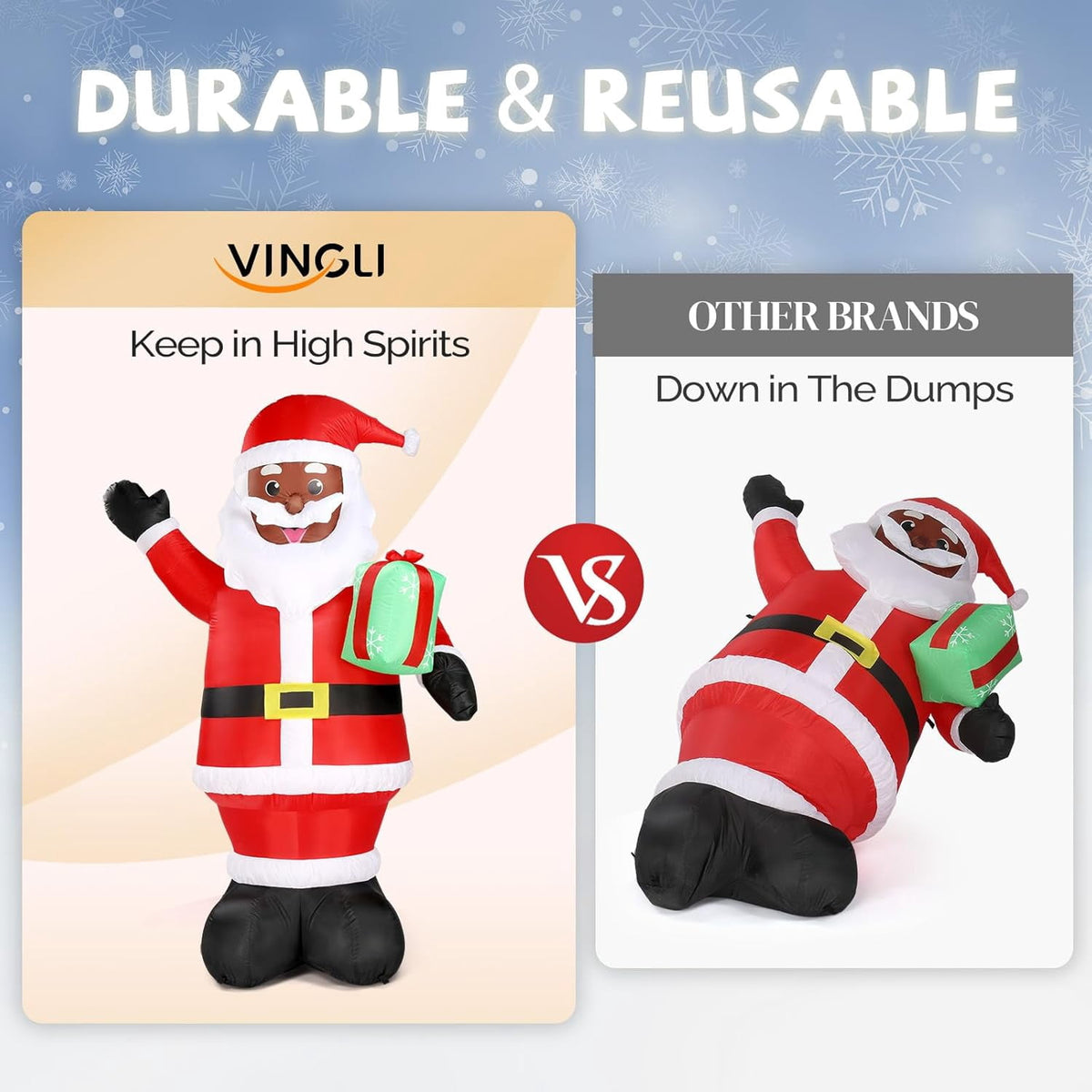 Joymor 8ft Lighted Inflatable Santa Claus Christmas Yard Decoration for Indoor/Outdoor, Black