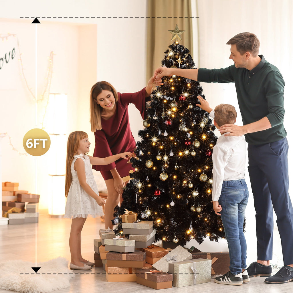 Ktaxon Black Christmas Tree 6ft Artificial Xmas Tree with 250 LEDs,Indoor Holidays Decoration,8 Modes