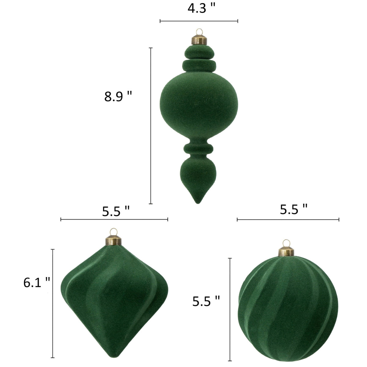 My Texas House 3-Count Green Velvet-Feel Shatterproof Christmas Ornaments