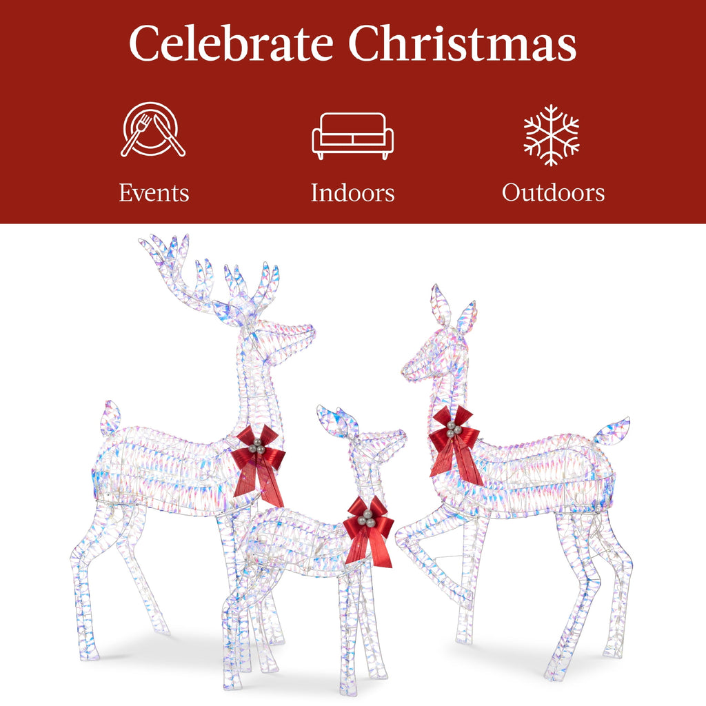 Best Choice Products 3-Piece Lighted Christmas Deer Set Outdoor Yard Decoration w/ 360 LED Lights, Stakes - White