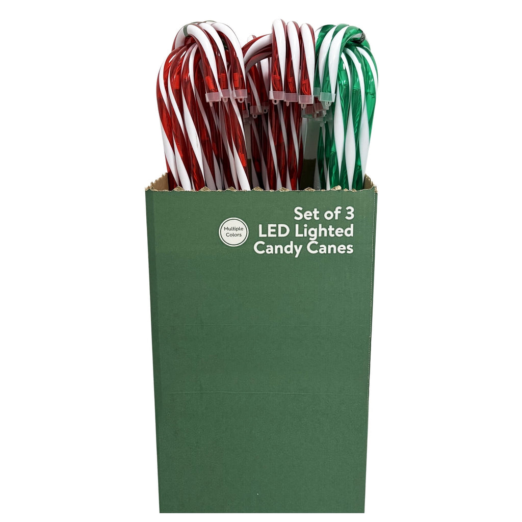 Light-Up Candy Cane Outdoor Christmas Yard Stakes, Red and White, 26", Set of 3, by Holiday Time