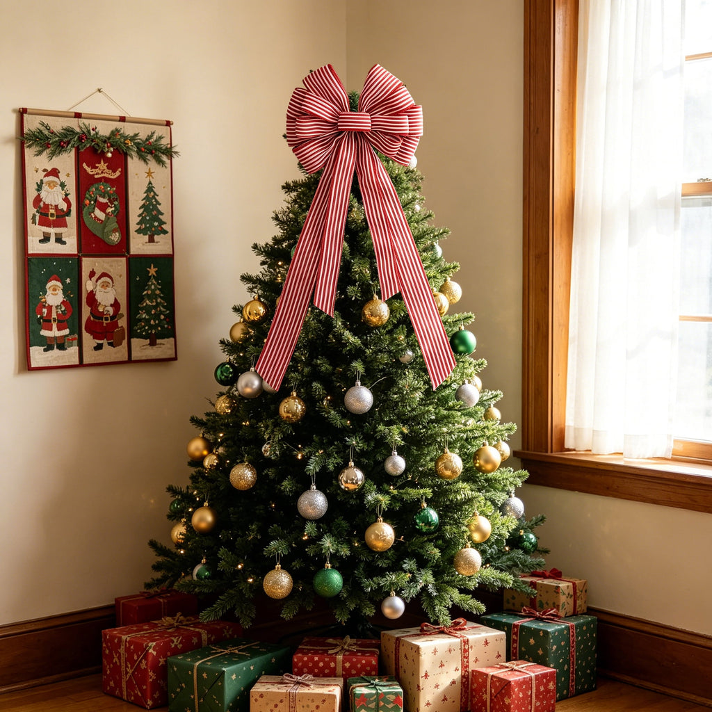 Red and White Striped Decorative Christmas Bow, 30", by Holiday Time