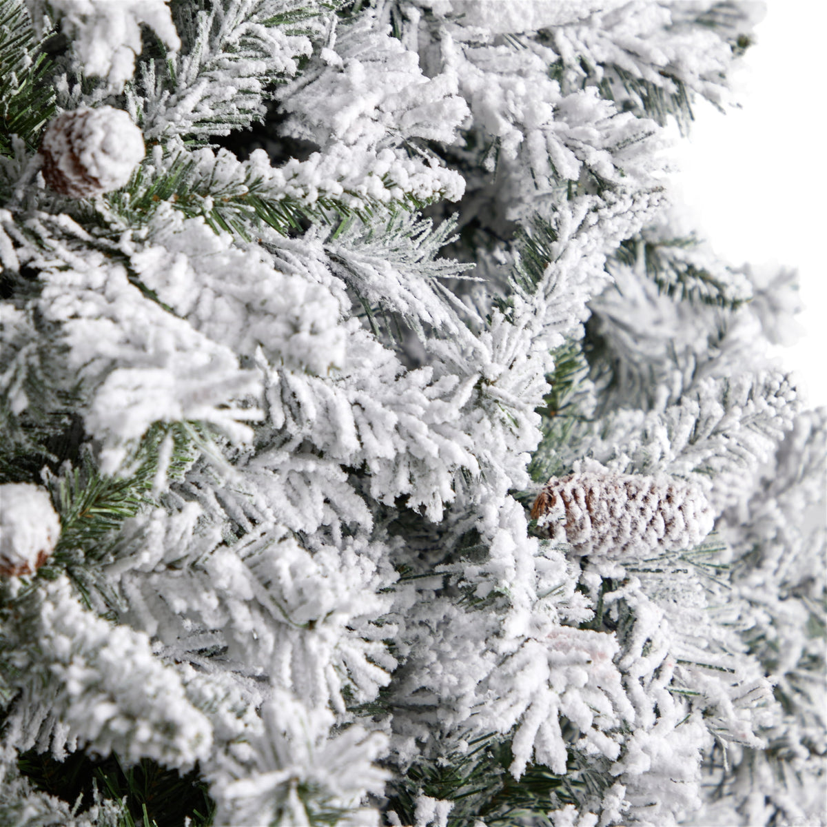 Nearly Natural River Mountain Clear Prelit LED Green Flocked Pine Christmas Tree, with Pinecones 9'