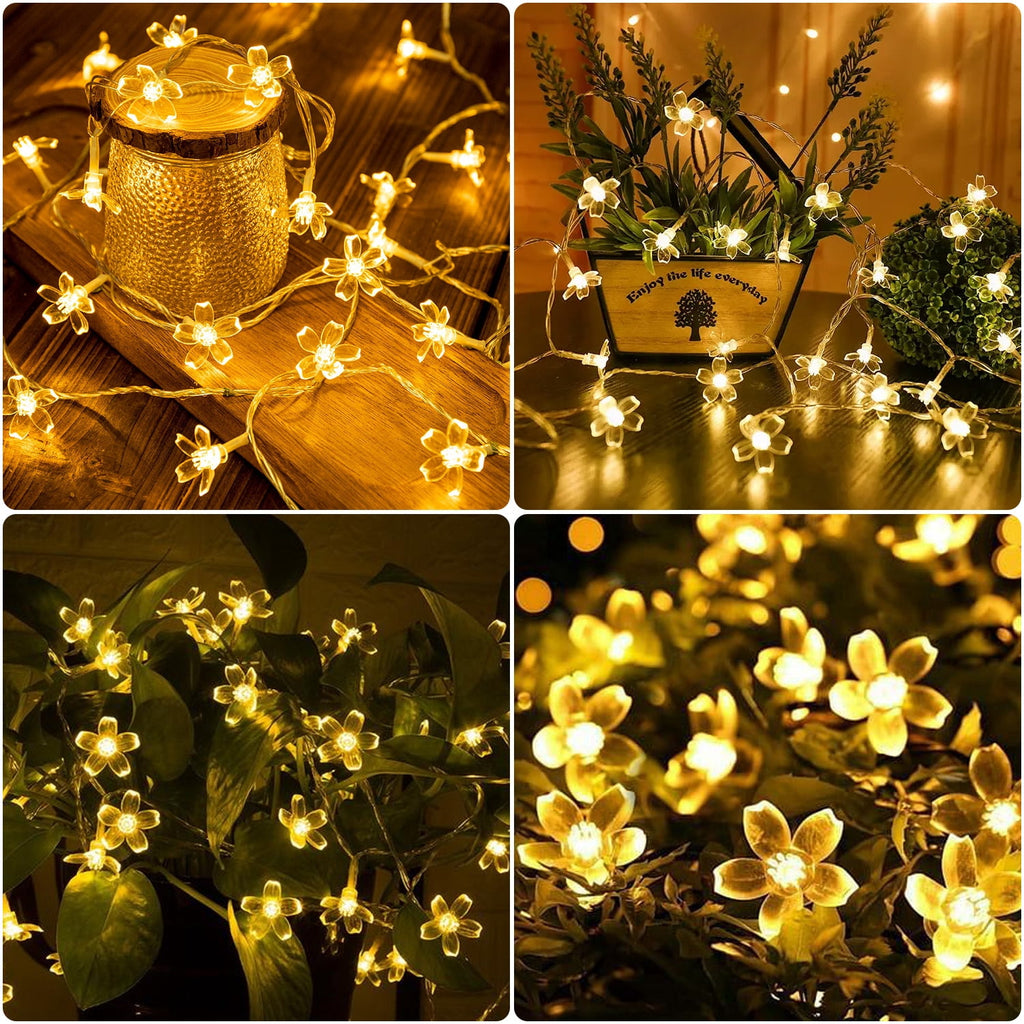 Rirool Cherry Blossom Solar String Lights Outdoor, 23FT 50 LED Flower Fairy Lights with 2 Lighting Modes, IP65 Waterproof Auto On/Off for Garden Patio Wedding Christmas Decor, Multicolor