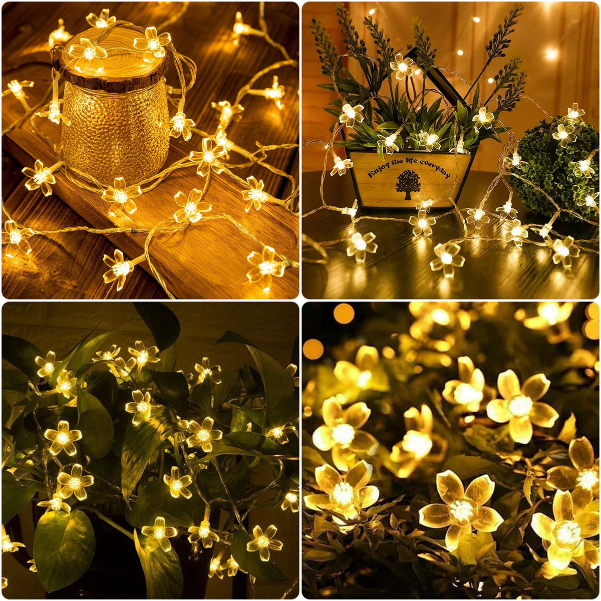 Rirool Cherry Blossom Solar String Lights Outdoor, 23FT 50 LED Flower Fairy Lights with 2 Lighting Modes, IP65 Waterproof Auto On/Off for Garden Patio Wedding Christmas Decor, Multicolor