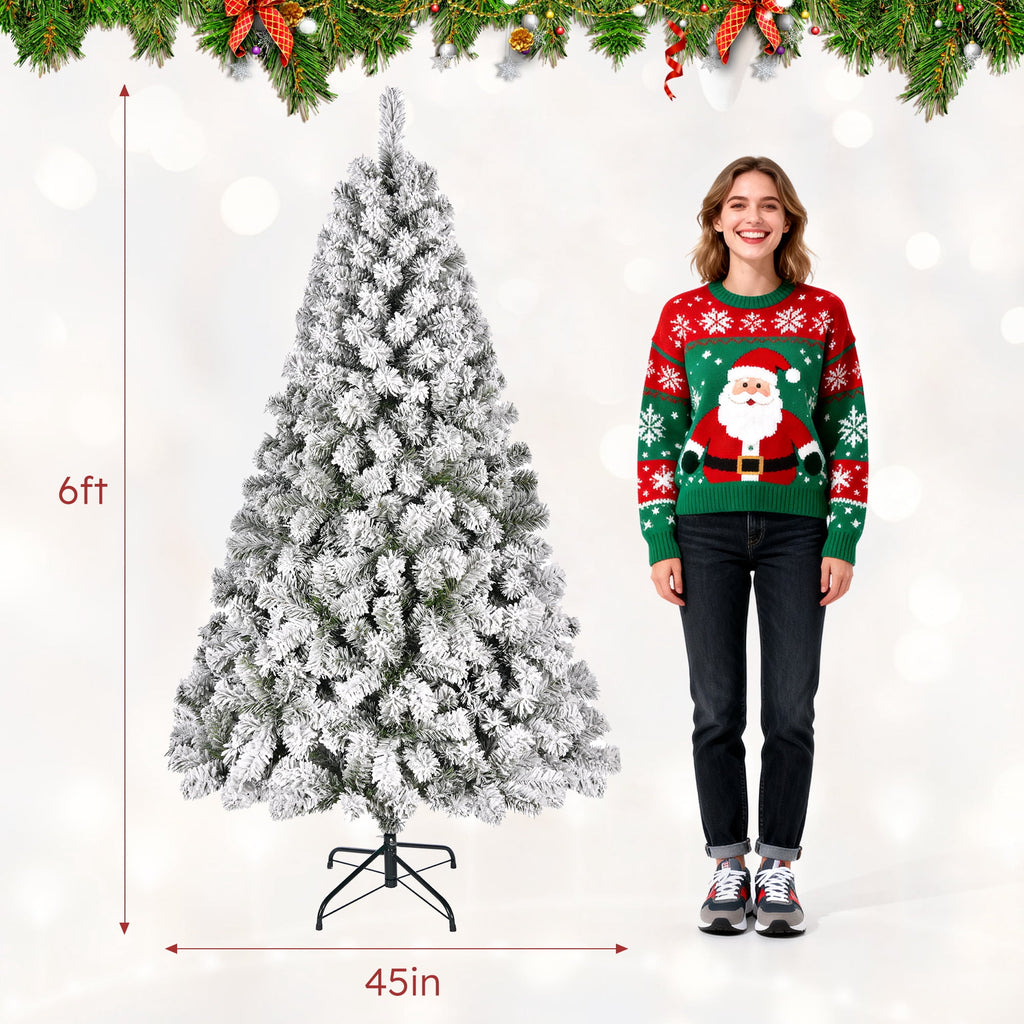 Fenbeli 6ft Artificial Christmas Tree with Metal Base, Indoor Outdoor Green