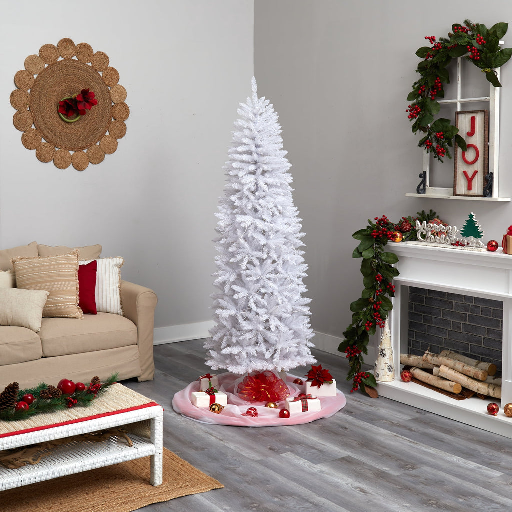 Nearly Natural 3' White Slim Artificial Christmas Tree Prelit 50 Warm White LED Lights
