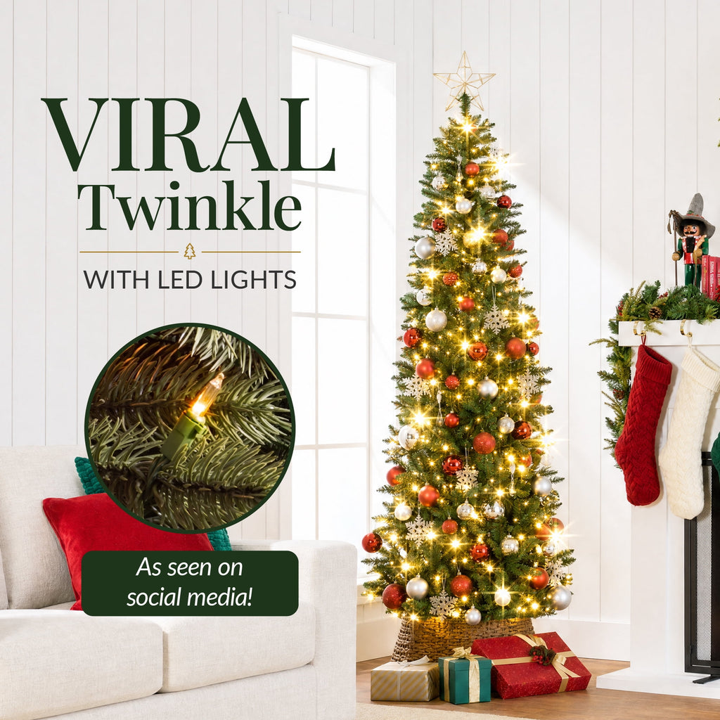 Best Choice Products 6ft Artificial Pencil Christmas Tree with Viral Twinkling Lights, Pre-Lit Spruce, 250 Lights