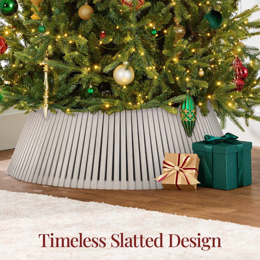 Best Choice Products 36in Christmas Tree Collar, Solid Wood Slatted Tree Skirt Holiday Accessory for Home - Walnut