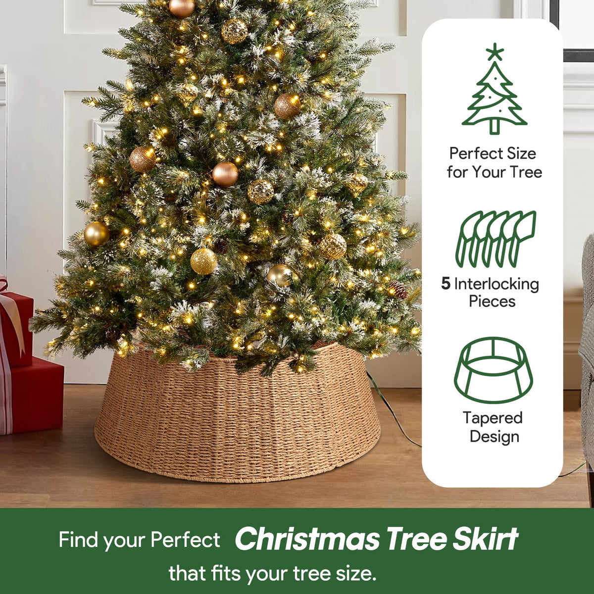 Ayieyill 26 inch Christmas Tree Collar, Christmas Tree Skirt Cover for Christmas Tree Decorations | Rattan (Natural)