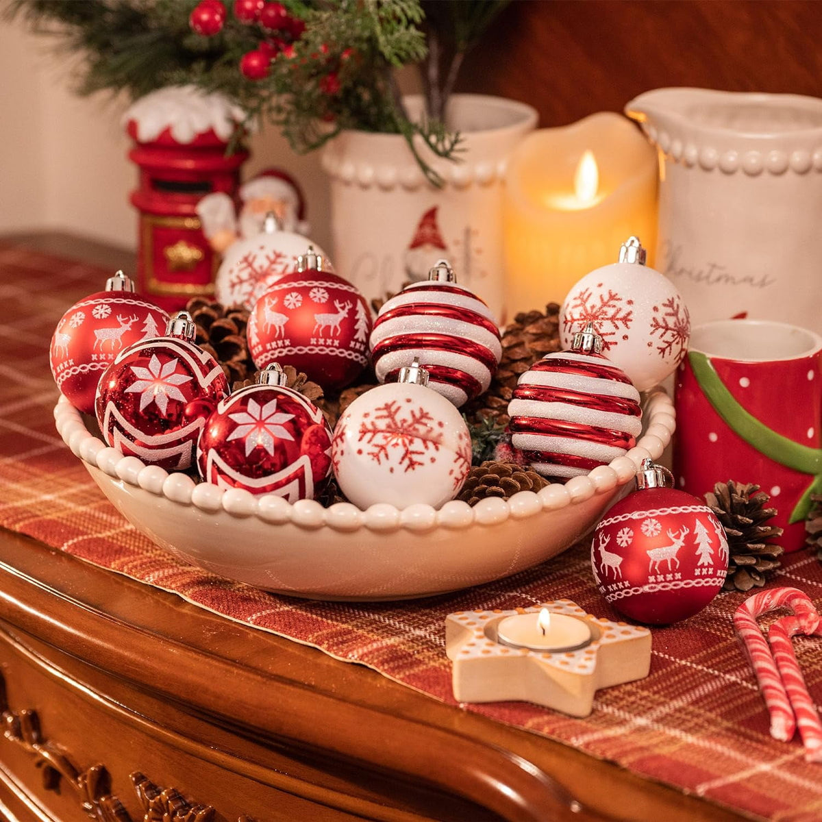 Valery Madelyn 24ct 2.36" Christmas Ball Ornaments, Red White Shatterproof Ornaments for Christmas Party Decor