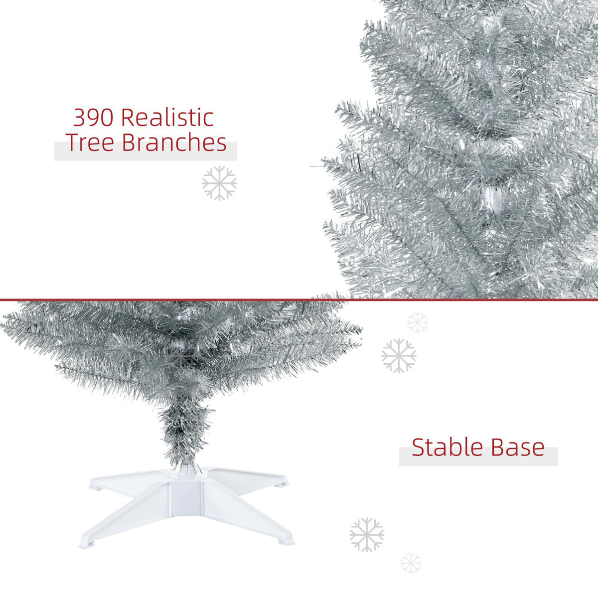 Kadyn Christmas Tree, Xmas Trees,6' Artificial Pencil Christmas Tree with 390 Realistic Branch Tips and Plastic Stand, Silver